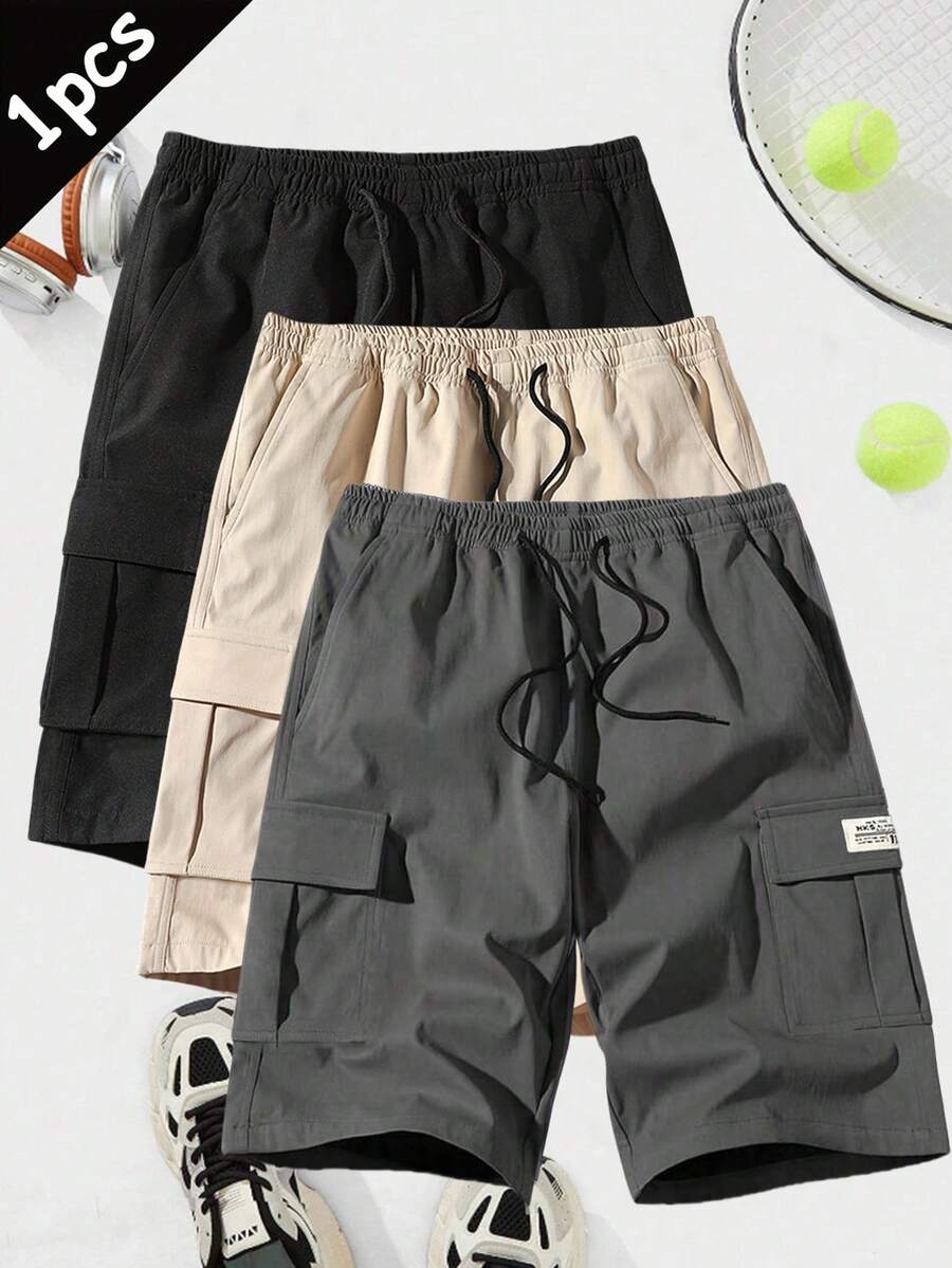 Quần short Cargo thường ngày cho nam, Polyester nhiều màu, Cạp rút, Dây đeo vai có thể điều chỉnh, Cạp chun, Nhiều túi, Thích hợp cho phòng tập, tập luyện, hoạt động thường ngày, Có thể giặt bằng máy, Quần short chạy bộ giải trí mùa hè, Vải bền - Xám - Xem 1