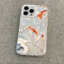 Funda para teléfono Lucky Lotus Koi Dreamy con diseño de concha colorida y efecto refractivo, adecuada para iPhone. - Blanco - Ver 4