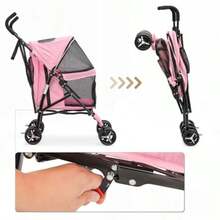 MoNiBloom - carriola para mascotas de 4 ruedas fácil de plegar para cachorros con cubierta solar almohadilla y bolsa de almacenamiento trasera malla transpirable y visible para mascotas - Rosa - Ver 7