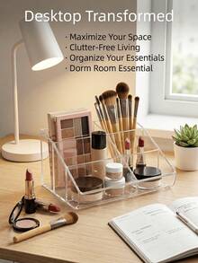 1 hộp đựng đồ trang điểm chia ngăn bằng acrylic, hộp đựng mỹ phẩm, hộp đựng đồ dùng văn phòng phẩm để bàn, hộp đựng điều khiển từ xa phòng khách, món quà lý tưởng cho Ngày của Mẹ. - Màu trong suốt và rõ ràng - Xem 5