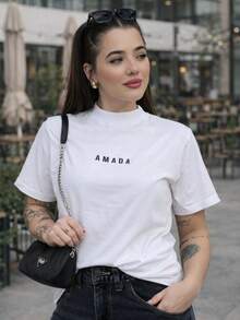 Women's Blouse, High Neck T-Shirt, , Elegant, Casual, 100% Premium Cotton - 白色 - 查看 7