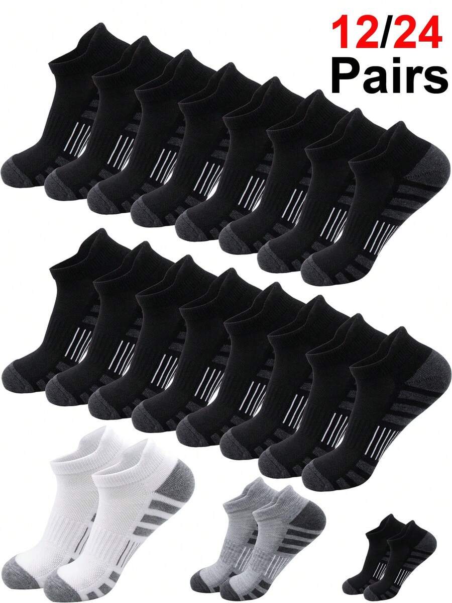 12 Pairs Men's Low-Cut Breathable Mesh Sports Socks, Solid Color Casual Ankle Socks For All Seasons - Multicolor - View 1