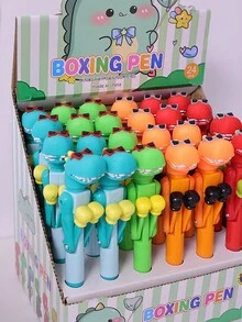 1 pieza/2 piezas/4 piezas Bolígrafos con diseño de dinosaurio de boxeo | Bolígrafos de bola de 0.7mm con acción de golpe, regalos ideales para volver a la escuela y premios para el aula para niños - Corral de boxeo de dinosaurio - Ver 5