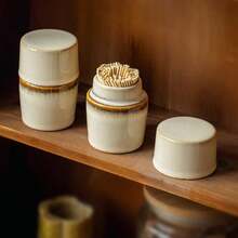 1pc Retro Toothpick Holder Ceramic Toothpick Jar Household High-End Toothpick Box Cotton Swab Dental Floss Storage - View 6