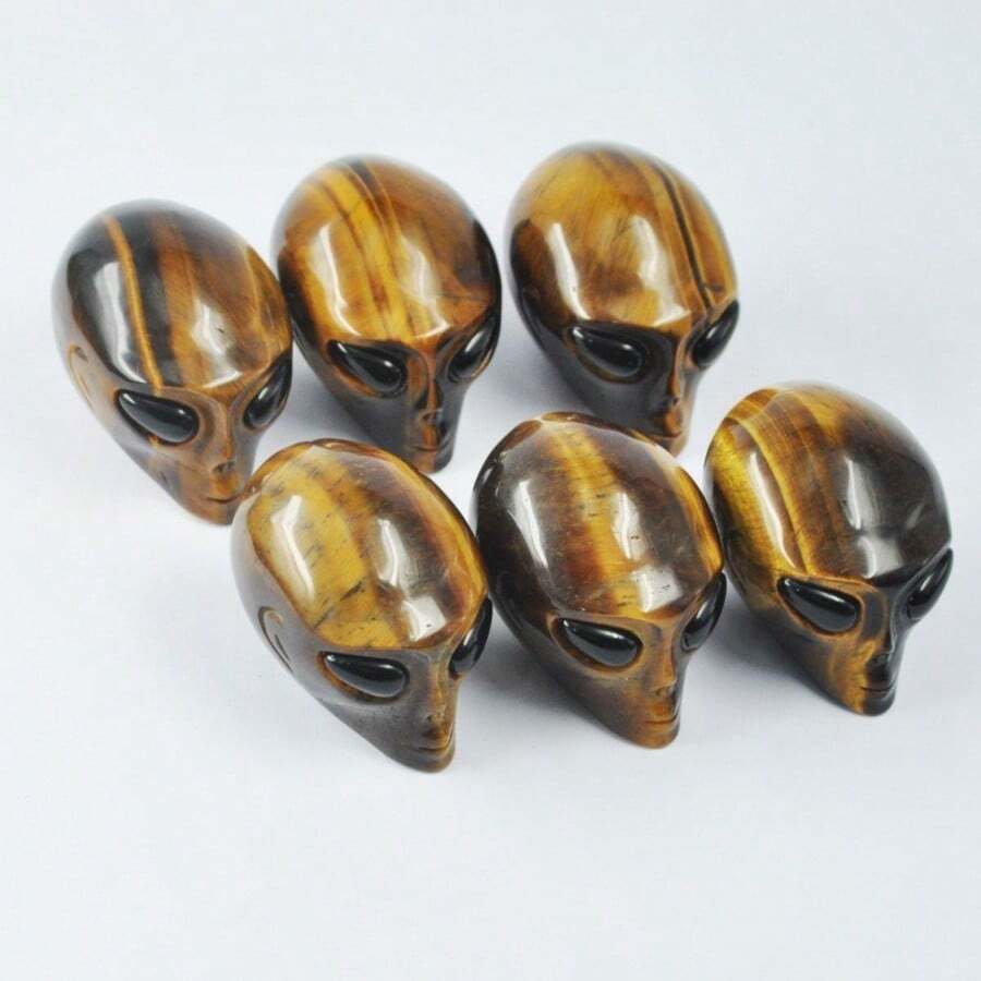 Tượng đầu người ngoài hành tinh chạm khắc từ đá mắt hổ tự nhiên, đồ thủ công mỹ nghệ bằng ngọc bích. - Mắt hổ tự nhiên Alien - Xem 1