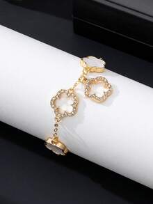 1 chiếc vòng chân mặt dây chuyền hình cỏ bốn lá trắng lấp lánh sang trọng, phong cách mùa hè, trang sức nữ - trắng - Xem 4