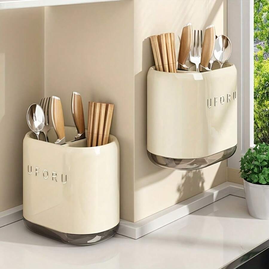 1pc No Nail No Drill Wall Mounted Chopstick Holder, Utensil Rack, Kitchen Storage Rack - Vertical Kitchen Storage, Utilize Wall Space, Living Room Dining Table Top Storage, Damage-Free Installation, Stylish Storage