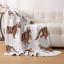 1pc Half-Flannel Knit Blanket Throw, Office Nap Sofa Blanket, Air Conditioning Blanket - Tiger Rice - View 6