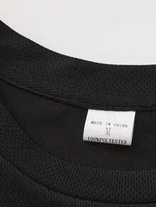 2pcs Casual Set, White T-Shirt With Red 6/7 & Cartoon Hand Print, Paired With Black Drawstring Shorts, Matching Red 6/7 & Hand Design. Made Of Soft, Lightweight Fabric. - Multicolor - View 4