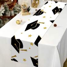 1pc Multi-Color Graduation Table Runner, Congrats Grad Table Flag With Grad Cap & Stars, Graduation Party Table Decor, Tablecloth Suitable For Graduation Ceremony, Banquet, Dining Table, Entryway Table, Celebration Events - Multicolor - View 5