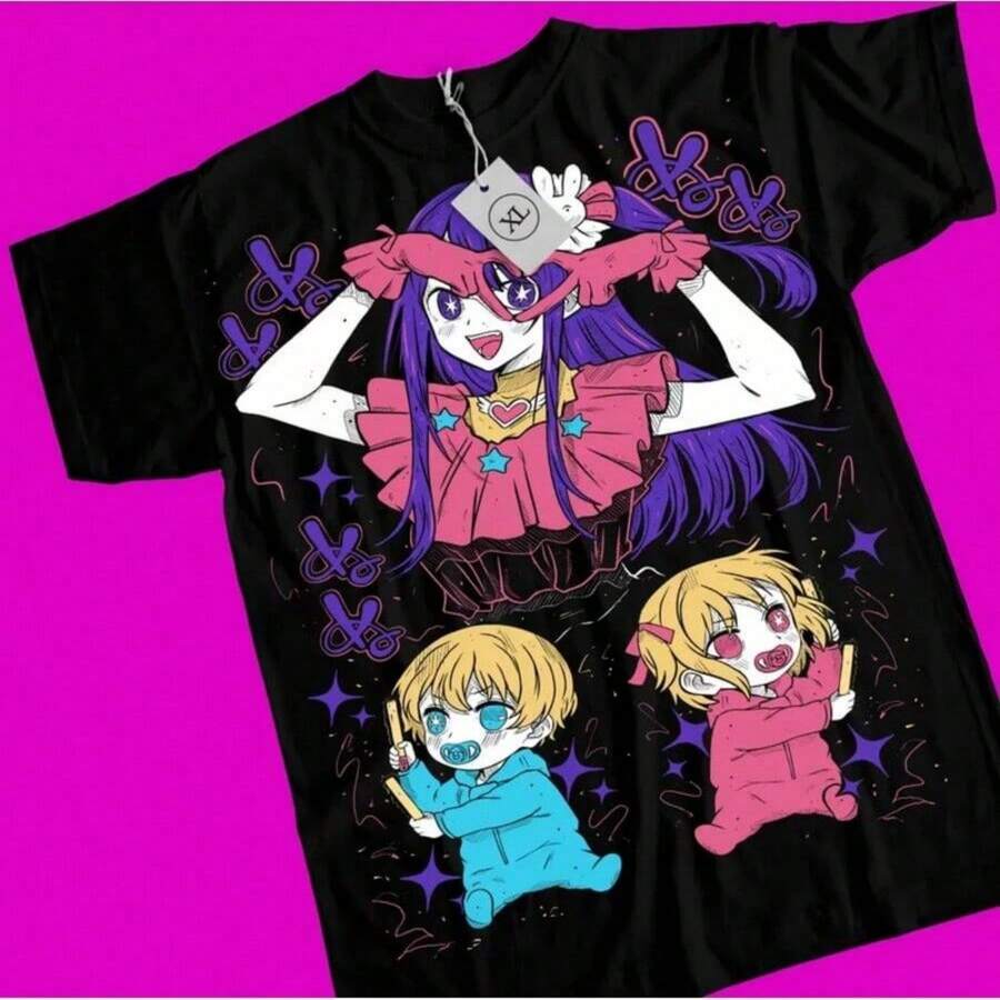 Ai Hoshino Chamada Da Noite Anime T-Shirt For Girls Oshi No Ko All Sizes - màu đen - Xem 1