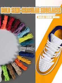 Cordones de poliéster de 9 mm de grosor con forma semicircular, cordones de repuesto versátiles y de moda para zapatillas, zapatos casuales, cordones semicirculares de unicolor clásico - Multicolor - Ver 2