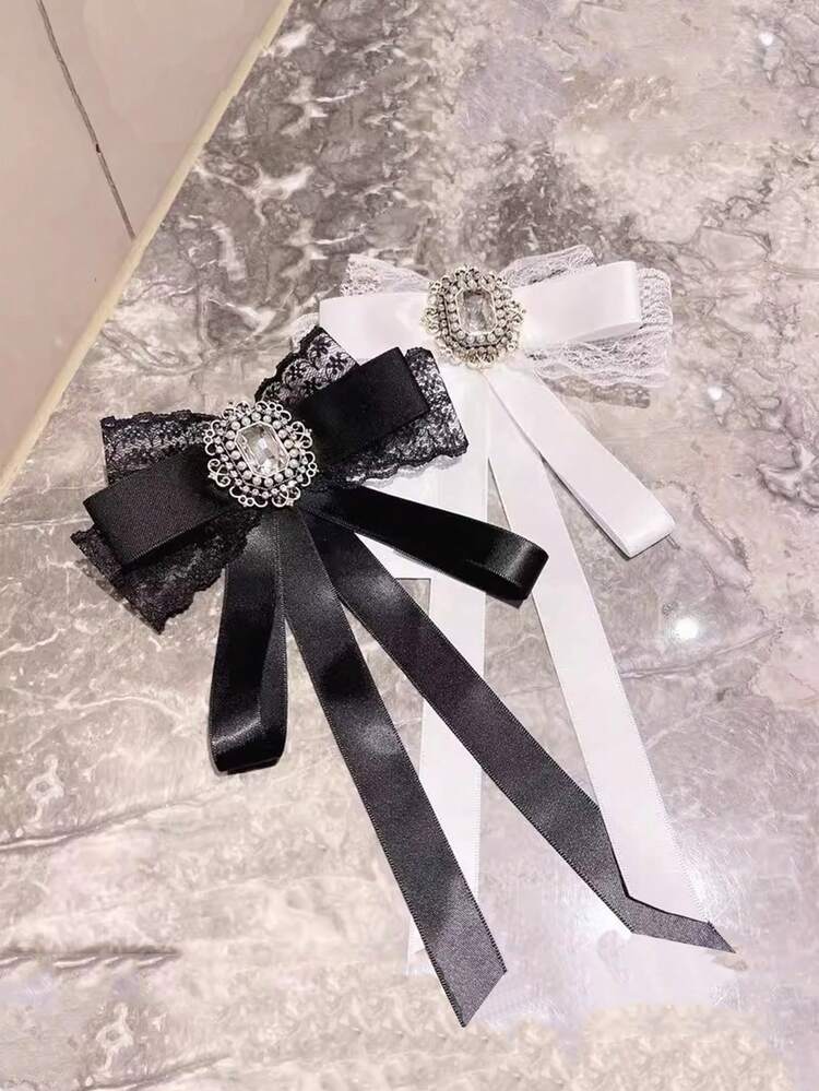 1pc Lace Bow Tie Flower Brooch Accessory, Korean Chic Lace Ribbon Bow Brooch Decor, Suitable For Daily Wear, Birthday, Back To School Gift For Friends - Multicolor - View 4