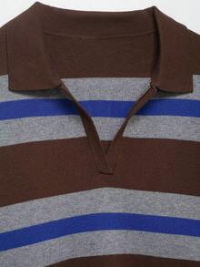 Camisa polo de punto a rayas minimalista para mujer, primavera/verano - Multicolor - Ver 6