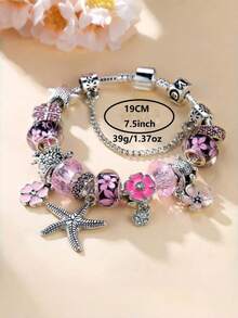 1 chiếc vòng tay tự làm trang sức thời trang và đa năng dành cho nữ, kiểu dáng vintage mới với mặt dây chuyền hình sao biển, hoa, rùa biển, cỏ bốn lá đính pha lê - Trang sức quyến rũ sang trọng dành cho nữ, phù hợp cho cả đeo hàng ngày và dự tiệc. - Nhiều màu - Xem 3
