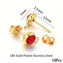 10pcs/Lot 7mm Round Gold Stainless Steel Earrings Base Post Components Connectors Earring Parts With Ring Making Supplies Bulk - Yellow Gold - View 11