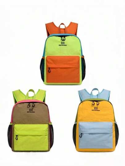 NORTHNANSEN 撞色双肩包，休闲轻便尼龙日用背包，带前袋和网状侧袋，适合女性和青少年旅行上学书包