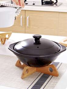 1pc Bamboo Pot Holder, Cross-Shaped Trivet, Heat Insulation Mat, Dish Drying Rack, Long Bamboo Pot Stand - Multicolor - View 2