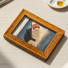 1 Piece Of Interesting Hakimi Refrigerator Magnet, Black Cat Riding A Shark Wooden Mini Decorative Painting, Wooden Refrigerator Sticker, Ocean Adventure Theme Home Decoration, Fun Kitchen Accessory - 預設 - 查看 3