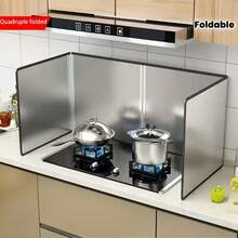 1pc Stainless Steel Cooking Splash Guard, Foldable Kitchen Splash Shield For Stovetop - Black Thickened Edging - View 4