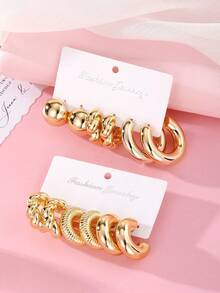 12 piezas Elegantes pendientes de clip de metal en forma de C, Juego de pendientes de diseño minimalista de lujo personalizado y único talla grande vendido en 2026, adecuado para uso diario - Amarillo Oro - Ver 4