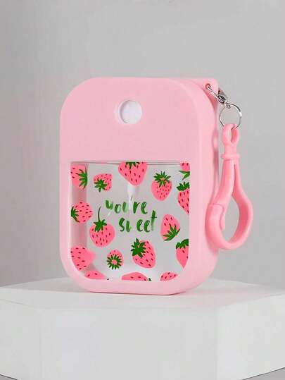 Parfumverstuiver voor dames van 30 ml met roze aardbeienprint, inclusief anti-val siliconen beschermhoes en haakje. Ideaal als Valentijnsdag-/nieuwjaarscadeau of voor op reis.