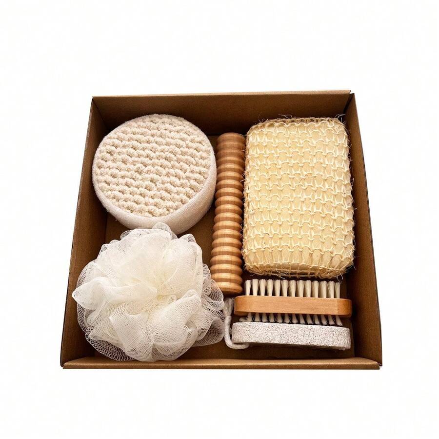 Bath Set, Seven-Piece Set, Bath Towel, Bath Brush, Grindstone, Sisal Bath Flower Set, Holiday Gift Box, Gift. - 6-piece Set - View 1