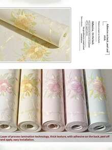 1pc Self-Adhesive Wallpaper, 3D Embossed, European Style, Non-Woven Fabric, High-Density, Suitable For Bedroom, Living Room, Accent Wall - 1PC - View 4