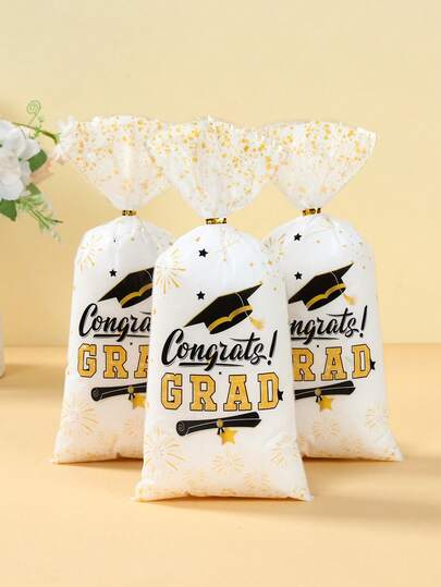 25/50/100Pcs White Gold Graduation Gift Bag,Gift Wrapping Bag With Black Graduation Cap Design,Tote Bag,Congrats Grad Small Gift Packaging Bag,Storage Bag,Graduation Party Favor Bag,Graduation Party Decorations,Class Of 2026 Graduation Decor,Congratulations Graduation Celebration Decor,Graduation Gifts,Graduation Party Supplies,Organization And Storage