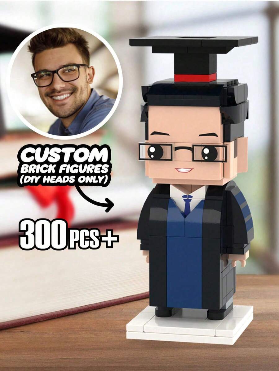 1pc Custom Brick Figure 300pcs+, Personalized Brick Figures,Custom Minebrick, Customized Brick Heads Square Face, Custom Brick Figures Custom Minifigure Gift For Ages 14+ To Adult, Custom Brick People, Personalized Mini Building Block Set, Small Particle Photo Building Blocks Set Basic Edition And Deluxe Edition, Building Sets Brick Block - Graduation 3 - View 1