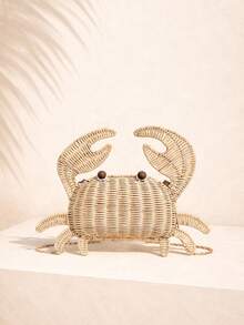 Túi xách nữ hình cua đan lát mùa xuân/hè, túi đeo vai/đeo chéo bằng rơm có dây xích tháo rời, túi xách đi biển kiểu đại dương, túi quà tặng cho phái nữ. - Màu be - Xem 1