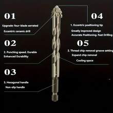 4-Flute Eccentric Tungsten Carbide Drill Bit Set - High Speed & Wear-Resistant, Suitable For Dry Drilling Tiles, Ceramics, Glass, Marble, Concrete And Stainless Steel - A - View 4
