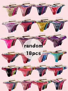 18pcs/Pack Randomly Assorted Low Rise Lace Sexy Comfortable Tanga Thongs For Women - Multicolor - View 4