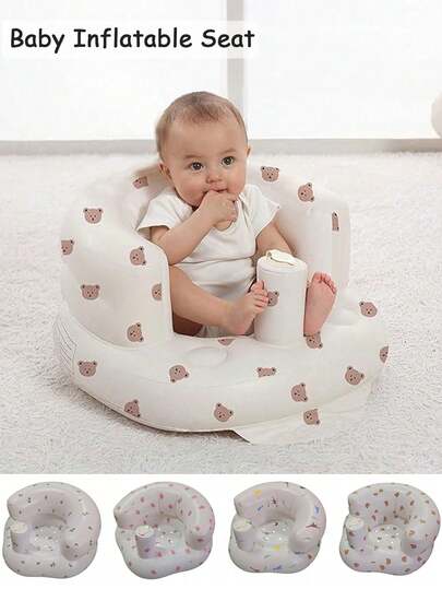 Silla de aprendizaje inflable multifuncional y silla de baño para bebés, adecuada para bebés de 3 meses y talla grande, asiento de piso inflable para bebés, silla de baño para bebés, sofá de apoyo para la espalda del bebé para el verano