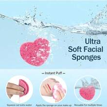 10/20/50片装心形压缩洁面海绵，天然去角质洁面棉片，可重复使用 - 心型 - 查看 4