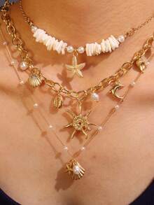 2pcs/Set Kalung Lumba-lumba Cangkang Berlian Imitasi Desain Elegan Unik Gaya Bohemian, Kalung Choker Serbaguna untuk Pakaian Pantai Musim Panas - MultiWarna - View 8