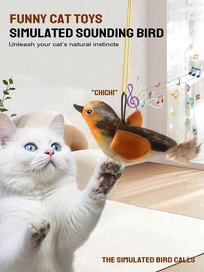 1pc/2pcs Cat Toys - Realistic Chirping Bird, Self-Entertainment To Relieve Boredom, Interactive Cat Doll, Hanging Squeaky Plush Simulation Bird With Artificial Feathers, Meowing Bird Doll For Cats