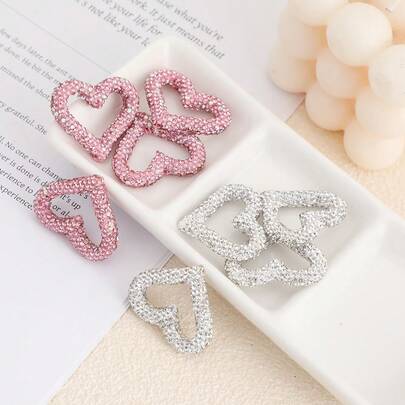 2-10pcs Full Rhinestone Clay Heart Shaped Beads, DIY Handmade Jewelry Accessories For Phone Strap, Necklace