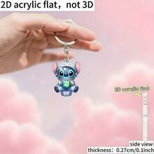 2D Flat - A 2D Acrylic Astronaut Stitch Figure Keychain Themed On The Character From "Lilo & Stitch". This Creative And Fun Keychain Comes With A Silver Key Ring, Making It A Great Gift For Holidays, Home Decor, Or Fan Merchandise. - Multicolor - View 3