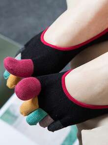 1 Pair/5 Pairs Women's Comfortable Casual Colorful Toe Pattern Anti-Slip Invisible Boat Socks, Suitable For Outdoor - Multicolor - View 3