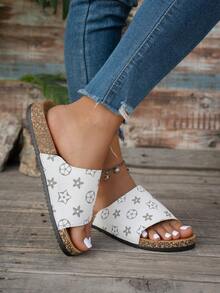 White Retro Flower Design With Soft Cork Outsole. Comfortable, Non-Slip Sole. Pairs Beautifully With Jeans Or Dresses. - White - View 4