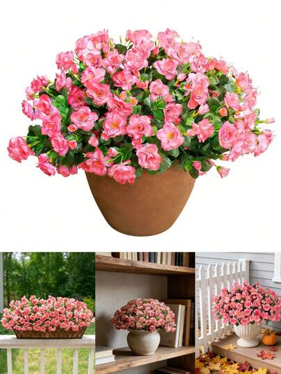 2 bông hoa trà giả bằng lụa, chống tia UV, thích hợp trang trí ngoài trời mùa xuân/hè, phù hợp cho sân hiên, ban công, vườn.