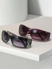 Y2K Floral Embossed Mini Square Fashion Eyeglasses, Suitable For Daily Wear & Parties - 黑色 - 查看 1