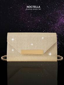 Noctella Shiny Striped Women's Evening Clutch Handbag, Fashionable New Solid Colour Envelope Party Bag, Paired With A Three Pieces Rhinestone Jewellery Set, Including Necklace, Earrings, And Bracelet, Suitable With Evening Dress, Party Dress, Or Wedding Dress, Perfect For Dinners, Balls, And Parties - Champagne - View 2