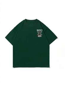 Zrgoth Camiseta de manga corta casual y versátil para hombres con estampado de elemento de dinero simple - Verde Oscuro - Ver 4