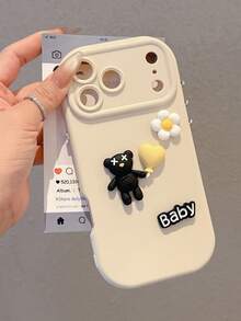 Cute Bear & White Daisy DIY Candy Color Shockproof Phone Case, Fashionable With Electroplated Independent Button Precise Cutouts, Compatible With IPhone 15/15 Pro/15 Plus/15 Pro Max/14/14 Plus/14 Pro Max/17/17 Pro/17 Pro Max/16/16 Plus/16 Pro Max/13/13 Pro Max/11/11 Pro Max, Exquisite Gift For Friends, Lovers, Classmates Or Yourself - White - View 6