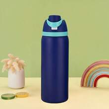 A Set Of Stainless 24OZ Stainless Steel Water Bottle With Straw Reusable Insulated Tumbler Cup For Sports Travel School Multiple Colors - Blue - 24OZ - 查看 7