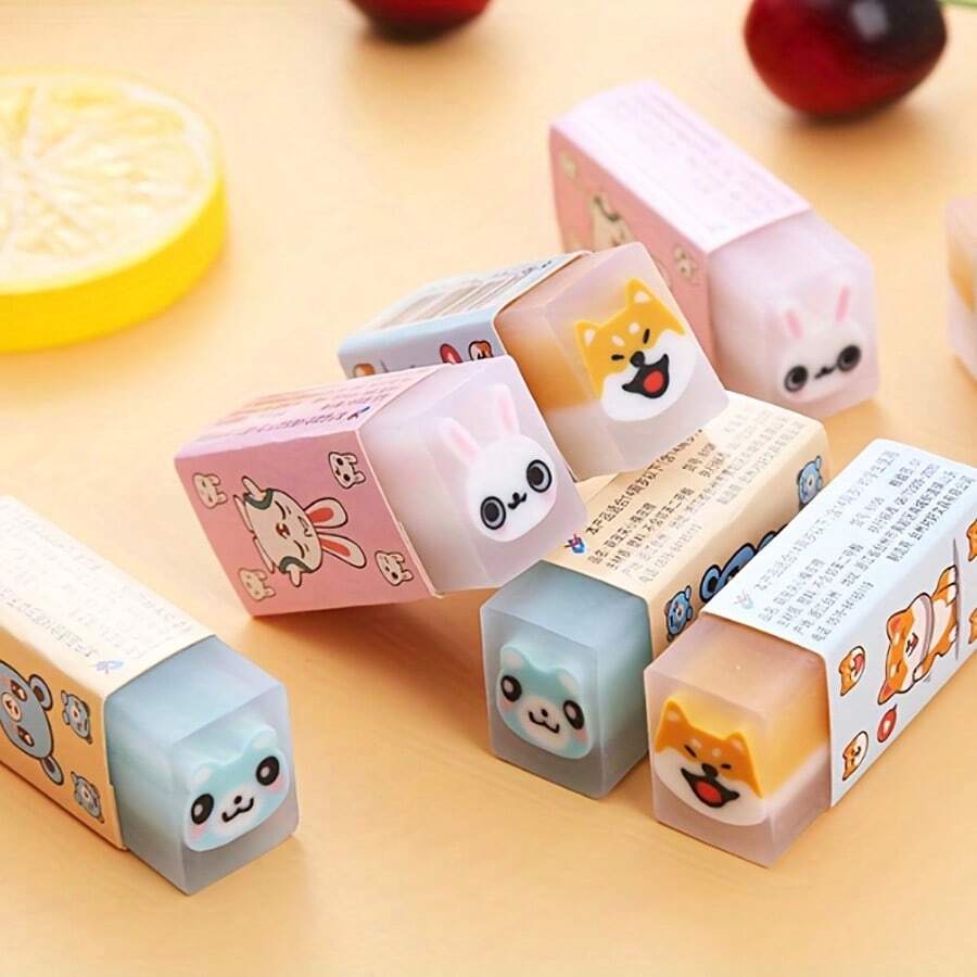 2 piezas Borradores con diseño de animales, mascotas de escritorio lindas, adecuados para el aula, regalos divertidos de regreso a la escuela, premios de recompensa en el aula, caja del tesoro del estudiante (patrón aleatorio) - Multicolor - Ver 1