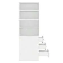 Extra-Narrow 180cm High Bookcase With Side Drawers - Adjustable Shelves, Interchangeable On The Left And Right, Ideal For Small Spaces - Sideboard, Living Room Furniture, Bookcase - White - View 12