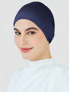 1pc Women Hijab Elastic Anti-Slip Sweat-Absorbing Wide-Brimmed Turban Cap, Sports, Under Cap,Hair Styling And Daily Wear Abaya Accessories Women - 黑色 - 查看 4